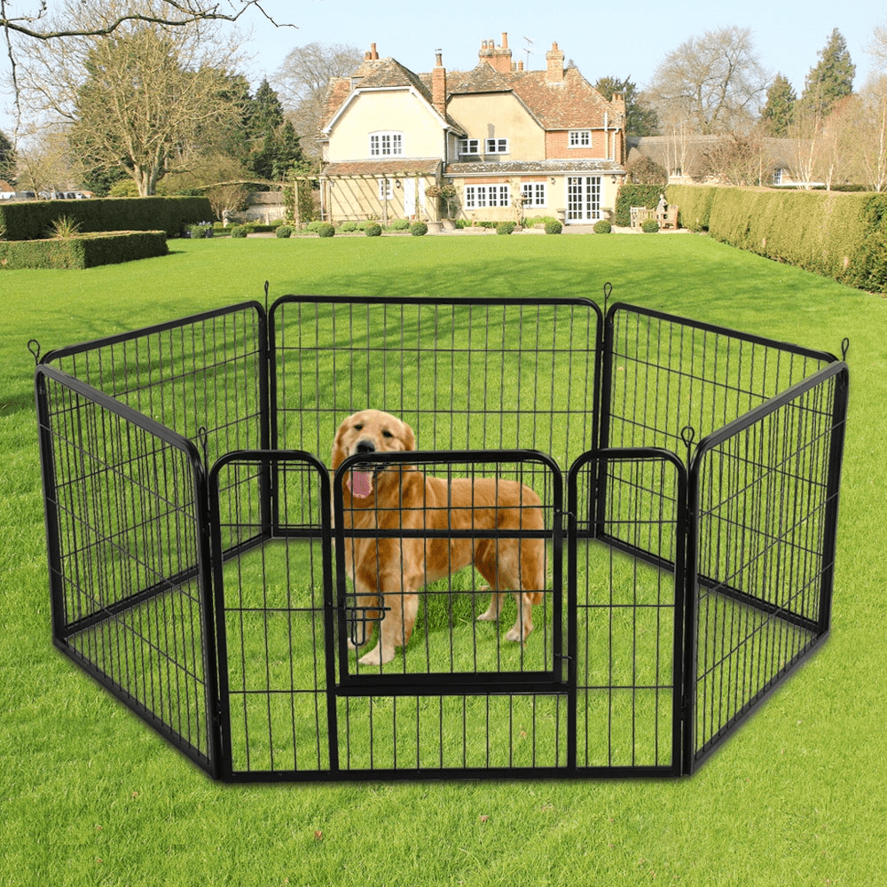 Alden Design 24"H Heavy Duty Black Iron Dog Playpen, 24 Panels