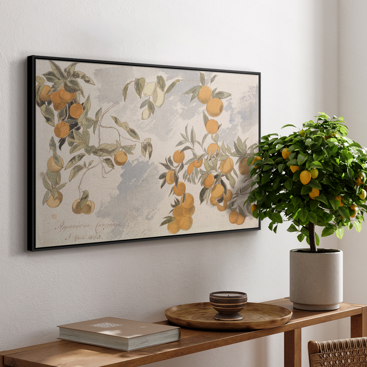 Vintage Botanical Print-IV By Wexford Home Framed in Black Wood Gallery Wrapped Canvas 17 in. x 25 in.