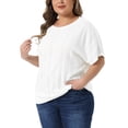 thumbnail image 4 of Agnes Orinda Women's Plus Size Top Eyelet Hollow Double Layered Hem Crew Neck Batwing Sleeve t Shirts Casual Summer Blouses 3X White, 4 of 6