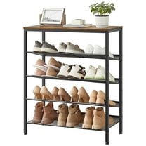 5 Tier Shoe Rack Organizer for Closet Entryway with Storage Shelves and Spacious Top Free Standing Steel Industrial Rustic Brown and Black