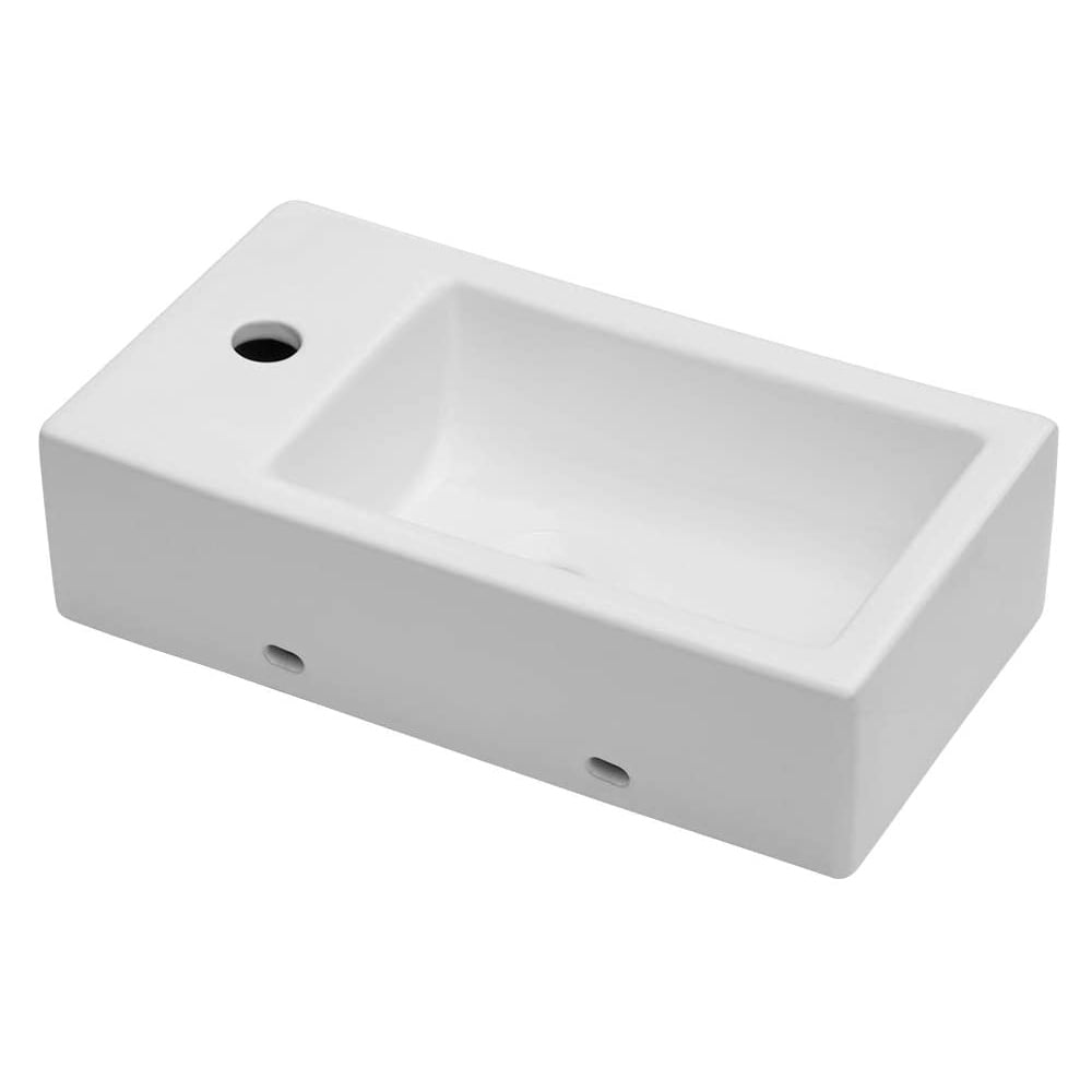 18"×10"×4.25" White Ceramic Rectangle Wall-Mount Bathroom Sink with Single Faucet Hole