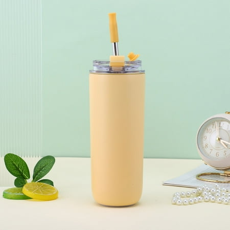 

YSEINBH Double Layer Stainless Steel Portable Flip Cover Insulation Cup Creative American Straw Cup Long Lasting Paint Double Drinking Cup Cover