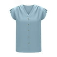 thumbnail image 6 of cocolona Womens Summer Button V Neck Tops Fashion Loose Solid Color Cap Sleeve T-shirts Lightweight Casual Blouses, 6 of 8