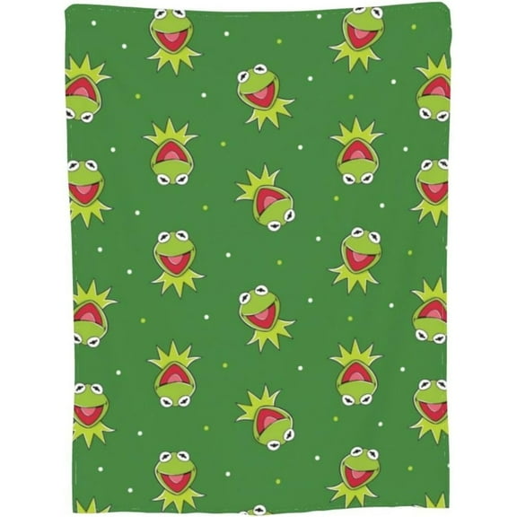 1pc Kermit the Frog Anime Flannel Blanket - Soft, Lightweight, Plush Bedding for Sofa or Bed, Green with Playful Cartoon Frog Design, Perfect Gift for Adults, All-Season