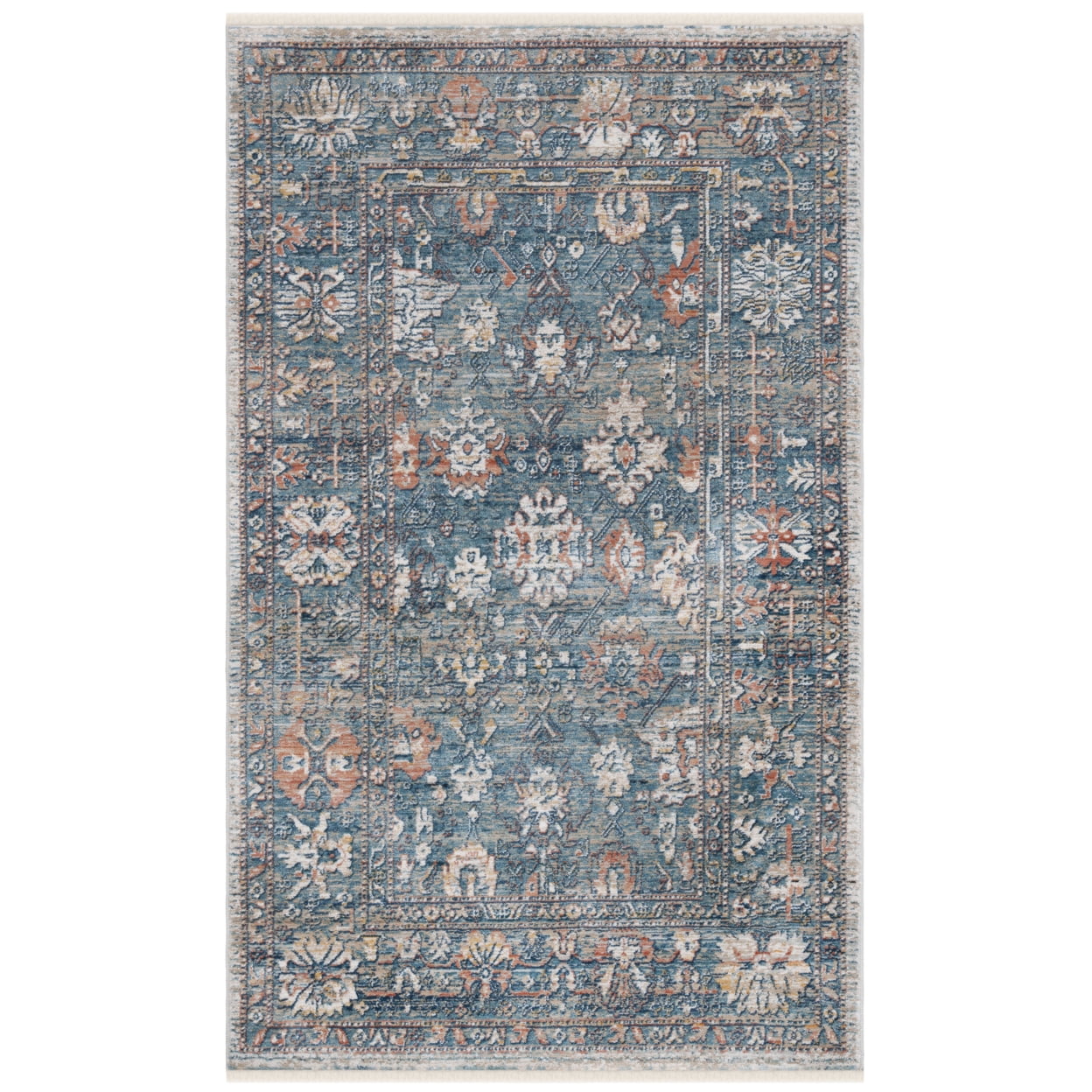 SAFAVIEH Victoria Michayla Floral Bordered Area Rug, Blue/Ivory, 4' x 6'