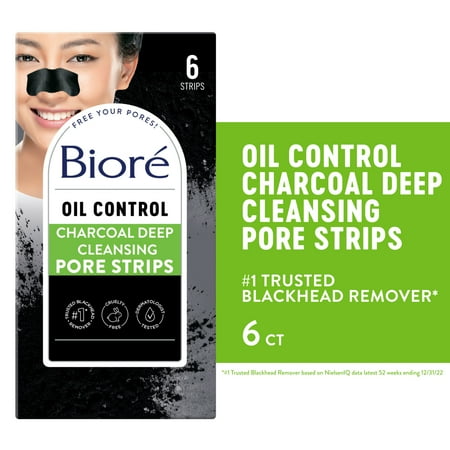 Biore Charcoal Blackhead Remover Pore Strips  Deep Cleansing Nose Strips  6ct (Pack of 1)