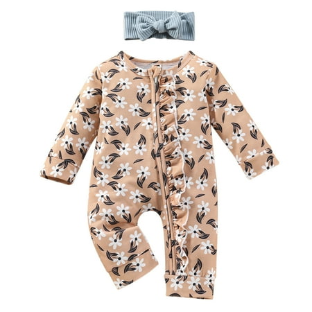 

Rovga Baby Girl Bodysuits Unisex Cotton Floral Autumn Long Sleeve Ruffle Romper Jumpsuit Set Clothes