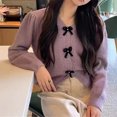 thumbnail image 1 of Suéter tipo cárdigan de punto con cuello en V y lazo con patrón tridimensional para niña dulce, estilo coreano, otoño e invierno, nuevo estilo suave para mujer, 1 of 5