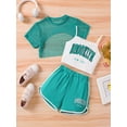thumbnail image 4 of TAIAOJING Toddler Girls Summer Outfits Sets 3PCS Set Casual Loose Fit Sleeveless Tops Shorts Combo For Outdoor Activities Age 8-14 Comfortable Breathable Playwear Holiday 7-8Y, 4 of 7
