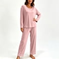 thumbnail image 4 of Ashirexll Pajamas for Women Set Solid Color Round Neck Loose Long Sleeve Top with Matching Pants Loungewear Set, 4 of 7