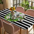 thumbnail image 3 of Flower Wreath Table Cloths for 3 Foot Rectangle Tables, Farmhouses Bow-Knot Black Stripes Patio Waterproof Elastic Fitted Tablecloths, Washable Rectangular Table Cover for Camping, 3 of 8