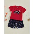 thumbnail image 4 of BemeyourBBs Toddler Baby Boy 4th of July Outfit Infant Baby Boys Independence Day Summer Clothes Short Sleeve Embroidery USA Flag in Truck T-shirt with Stars Print Shorts Set, 4 of 9