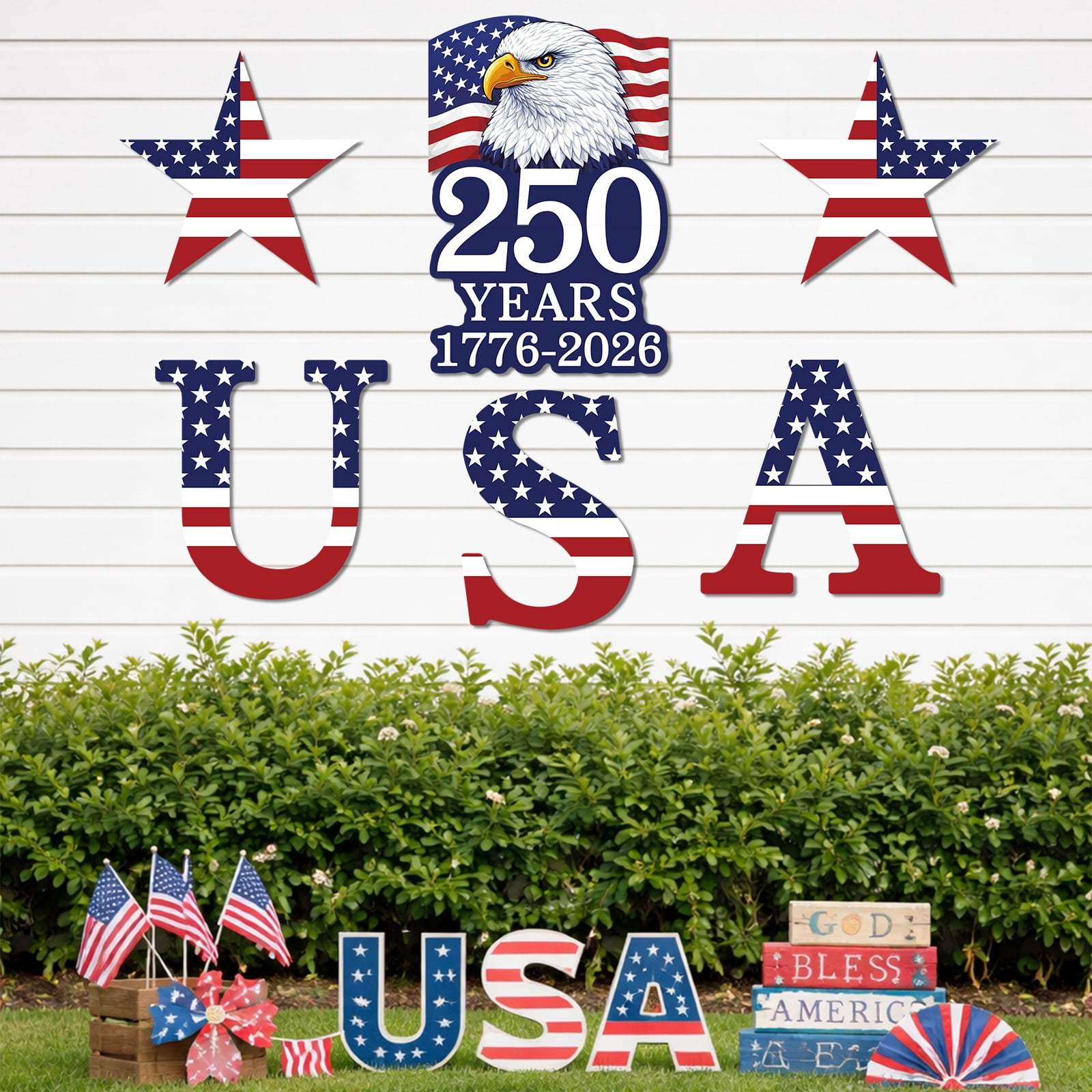 250th Anniversary Yard Sign USA America Eagles 250 Years Outdoor Decor, 1776-2026 250th Birthday Patriotic Stars and Stripes Signs for Garden Yard