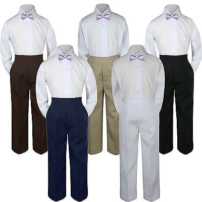 

3pc Lilac Bow Tie Suit Shirt Pants Set Formal Baby Boy Toddler Kid Uniform S-7