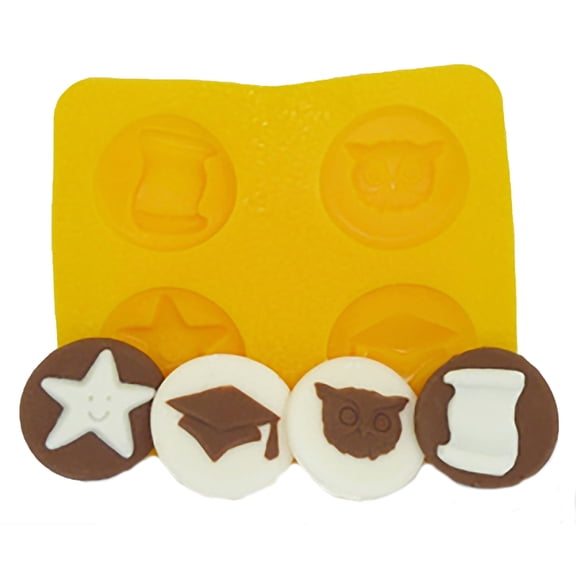 EDELAINE'S Granduation Owl Set 4 Cavity Silicone Molds for Cream Cheese Mints , Chocolate