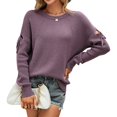 thumbnail image 1 of Jersey Top Poliéster Cuello Redondo Manga Lazo Un Solo Color Otoño Invierno Suéter De Punto Para Mujer Púrpura XL, 1 of 6
