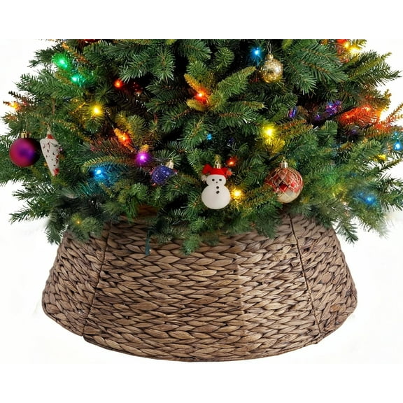 LIFERECORD Christmas Tree Collar, 24" Wicker Tree Collar for 6-9ft Trees, Wicker Base Cover, Brown