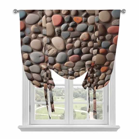 Colorful Stones Balloon Curtains 63 Inch Length for Living Room/Bedroom, Modern Art Farmhouse Stones Rod Pocket Privacy Door Curtains Decorative Tie Up Shade for Window 52"x63"