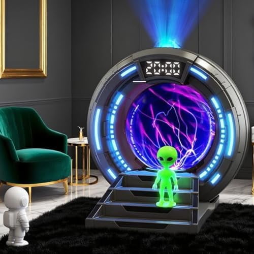 Northern Lights Projector Stargate Galaxy Night Light Plasma Globe Lamp with White Noise Sound Machine, Bluetooth Music, Time Alarm Clock, Kids Room Decor, Gift for Christmas Birthday Valentine's Day