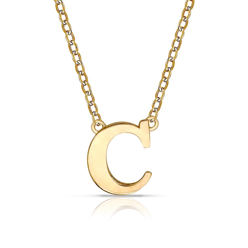 Solid 14k Yellow Gold Letter Name Personalized Monogram Initial Necklace 16 Inch 6mm spring ring Yellow Gold Initi