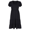 thumbnail image 6 of PRINxy Women's Square Neck Puff Short Sleeve Tiered Midi Dress High Waist A Line Casual Dress for Summer Daily Wear Vacation Black XL, 6 of 6