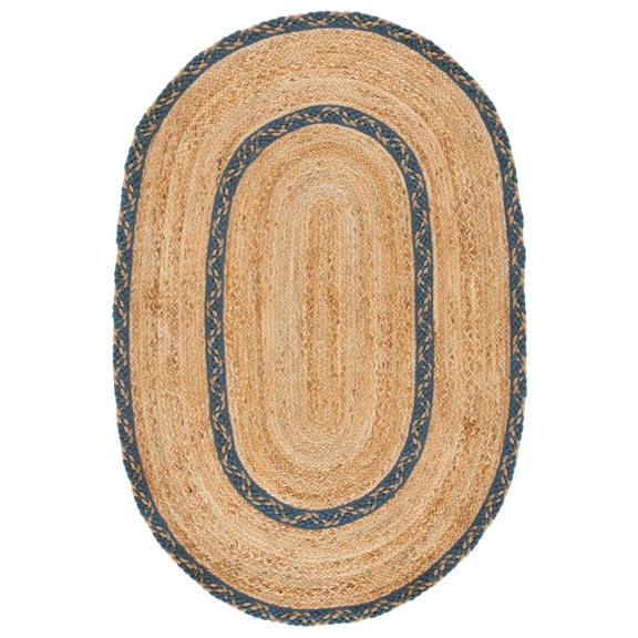 SAFAVIEH Natural Fiber Joshua Bordered Area Rug, Natural/Grey, 3' x 5' Oval