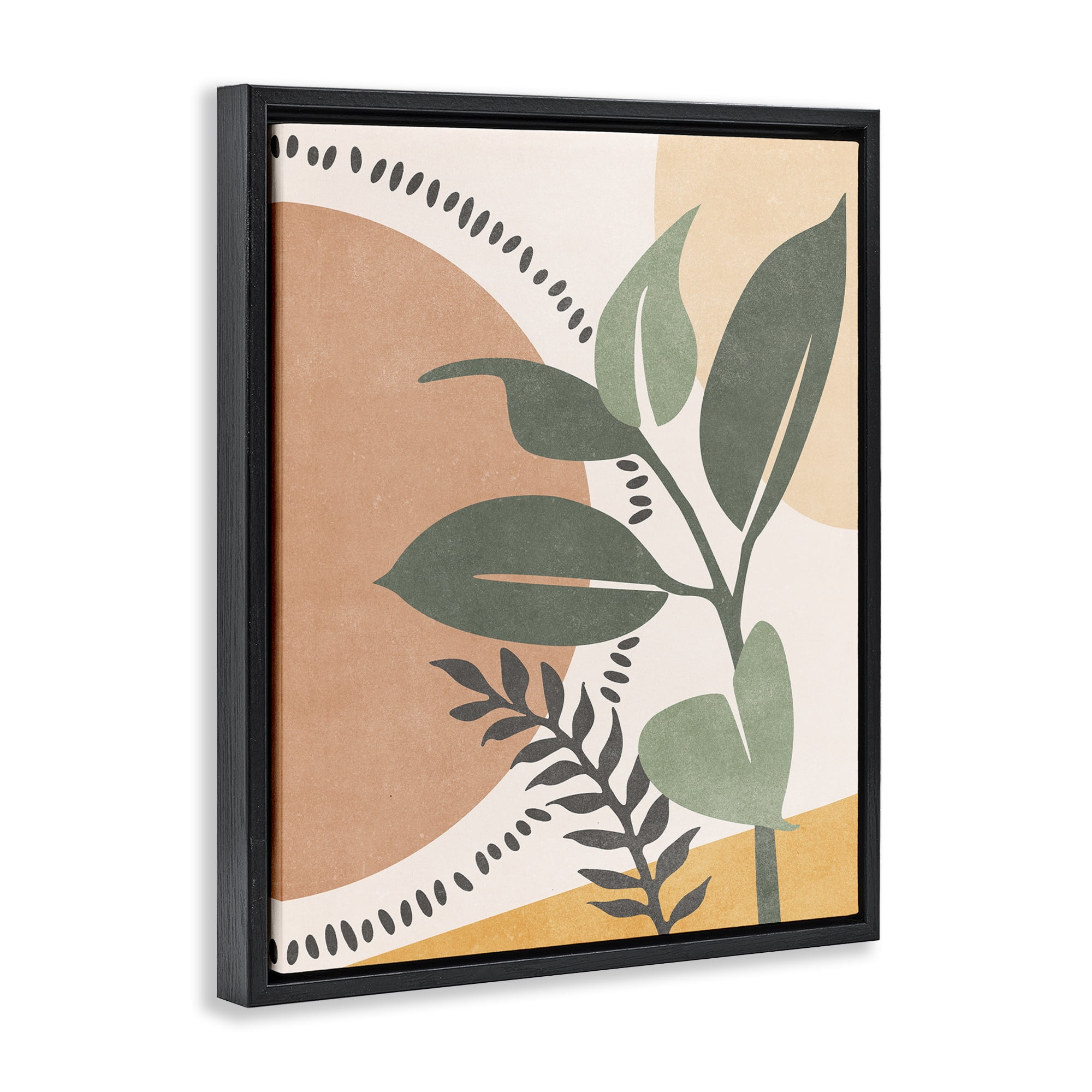 Stupell Industries Peachy Tropical Boho Landscape & Nature Painting Black Floater Framed Canvas Art Print Wall Art, 17 x 21