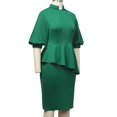 thumbnail image 4 of Afinprain Women's Clergy Dress with Tab Collar Peplum Waist and Puff Sleeve Church Minister Uniform, 4 of 8