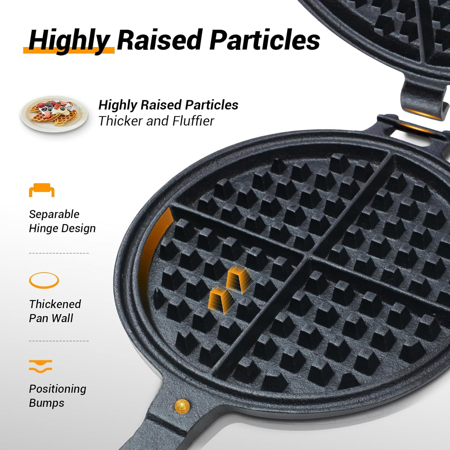 Professional 8-inch Cast Iron Waffle Maker Stove Top | 8 lbs Thickened Body, Quick Heating, Non-Coated Surface | Rustic Round Cast Iron Waffle Iron