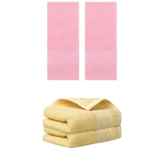 Unique Bargains 4 Pcs Solid Hand Towel 14" x 30" Yellow/Pink