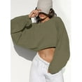 thumbnail image 4 of Cizayoi Women's Casual Long Sleeve Cropped Sweatshirt Crewneck Short Pullover Shirt Tops, 4 of 5