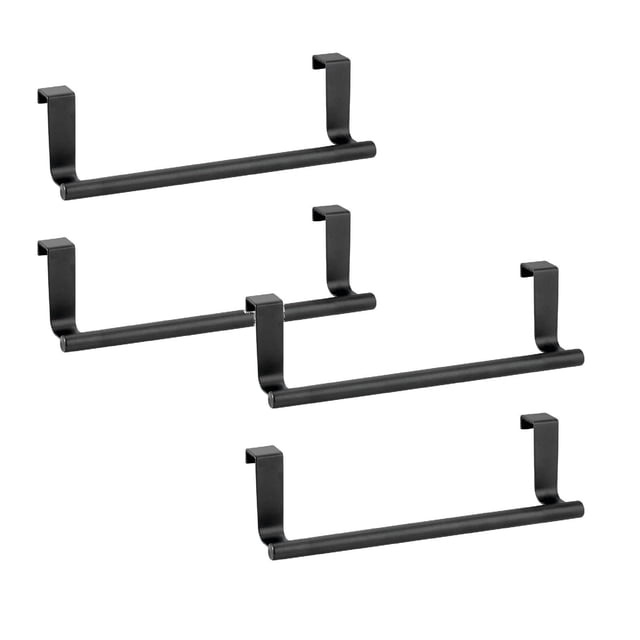 Oleegame 2PC Spoon And Lid Rest Stainless Steel Single Pole Towel Rack Kitchen Non Punched Towel Hanging Rod Cabinet Door Back Rag Hanging Rack Black