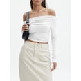 thumbnail image 5 of Michellecmm  Women Off Shoulder Crop Tops Long Sleeve Solid Color Ruched T-Shirts, 5 of 7