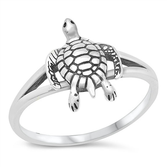 All in Stock Sterling Silver Split Shank Sea Turtle Ring Size 8
