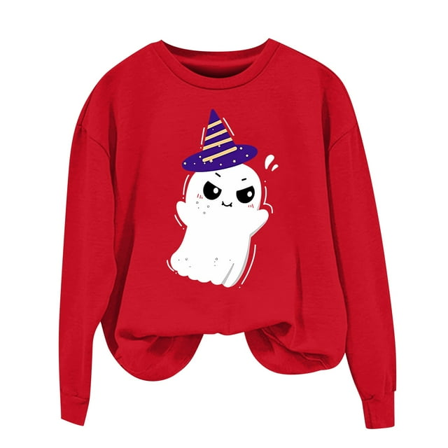 NMMUED Chandail d'Halloween pour Femmes, Hauts Y2k pour Femmes, Col Rond d'Halloween, Chandails à Enfiler pour Femmes, Mignons Chandails d'Halloween, Tenues d'Automne pour Femmes 2025, Rouge TTG