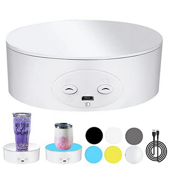 Cup Turner Rotating Display Stand for Tumblers, 360 Degree Automatic Mute Turntable for Photography Display