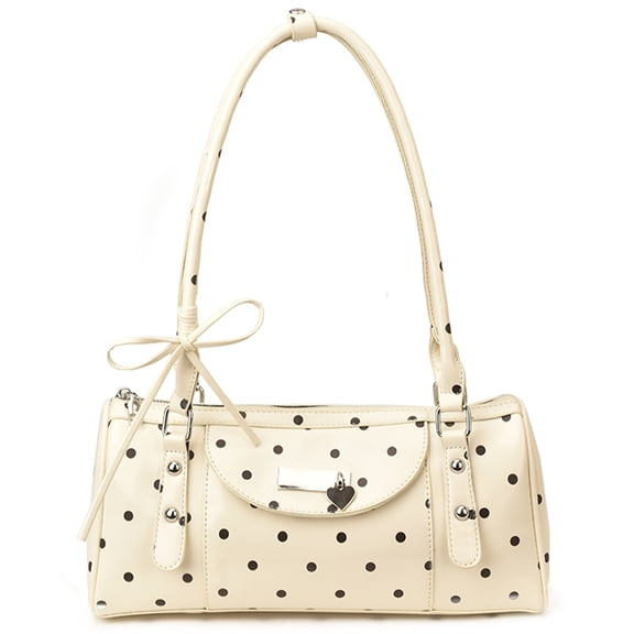 PU Leather Polka Dot Shoulder Bags Vintage Versatile Underarm Bag for Women Ladies Work Shopping Travel Daily Use (White)