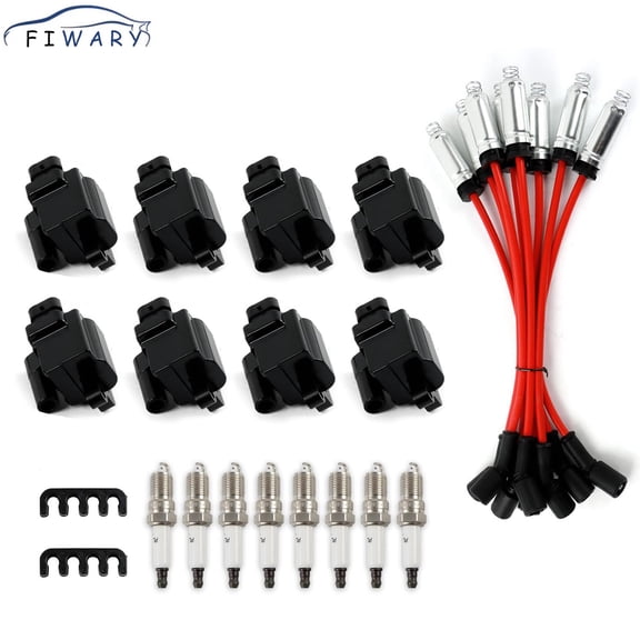 FIWARY 8pcs Ignition Coils  8pcs Iridium Spark Plugs 8pcs Spark Plug Wires Fits for Chevy GMC 4.8L 5.3L 6.0L 8.1L UF271