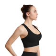thumbnail image 3 of Women's Ribbed Front Zipper Closure Sports Bras Wirefree Running Bra Padded Racerback Push up Tank Top Workout Gym Yoga Bras,Black L, 3 of 7