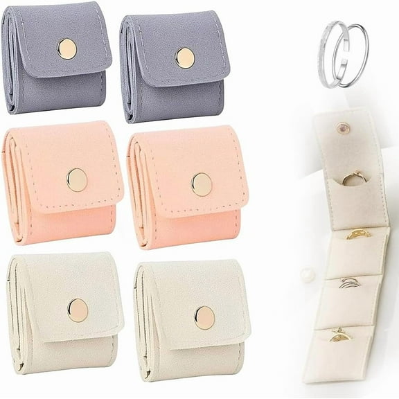 6 Pack Mini Travel Jewelry Bag, Portable Foldable Mini Travel Jewelry Roll Bag with Buckle, Small Jewelry Box for Travel Essentials, Earrings, Rings,