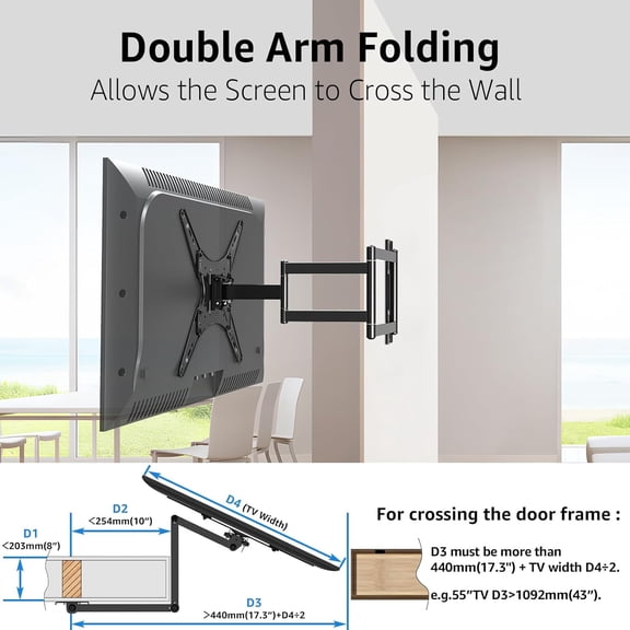 Full Motion TV Wall Mount with Long Arm Design for 26-65" TVs, Black