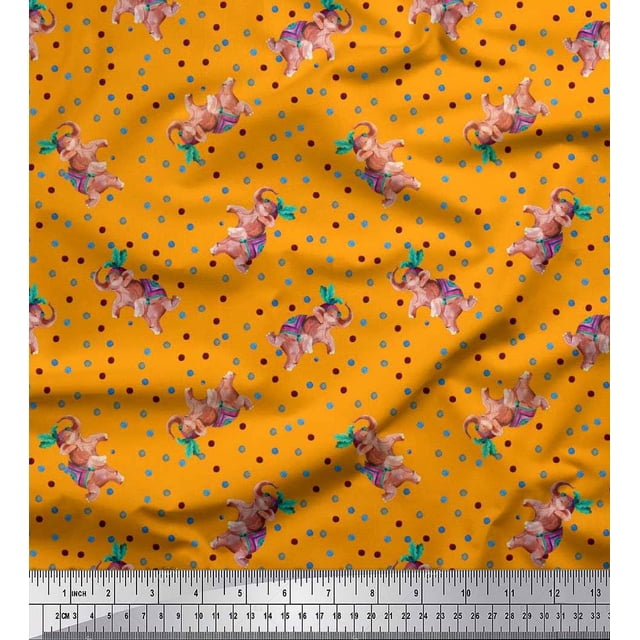 Soimoi Modal Satin Fabric Dot & Elephant Nursery Themes Decor Fabric Printed Yard 42 Inch Wide