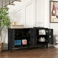 thumbnail image 4 of 60.5" Mid Century Modern Sideboard Buffet Cabinet with Storage, TV Media Console Table, Storage Cabinet with 4 Doors & Adjustable Shelves for Kitchen Dining Living Room Entryway, Black 18636, 4 of 15