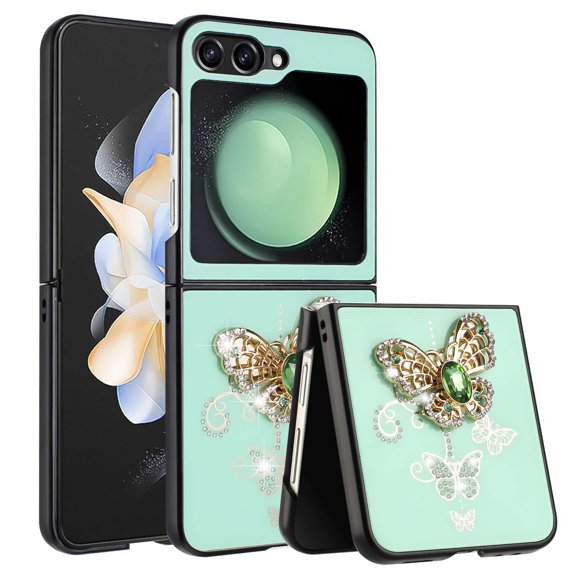 Bemz Butterfly Diamond Gem Luxury Cover Case for Galaxy Z Flip 5 - Teal Gold