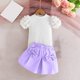 thumbnail image 4 of Odeerbi 18M-8Y Niñas Trajes de Verano Tops de Manga Corta de Algodón Con Falda Plisada Conjunto de Dos Piezas Falda Con Lazo Conjunto de Dos Piezas Falda Con Lazo, 4 of 5