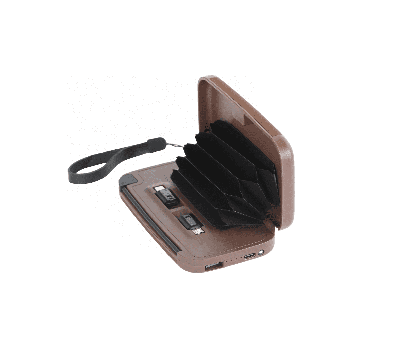 RFID Blocking Wallet & Power Bank With Built-In Charging Cable & Interchangeable Adapters (Mahogany)