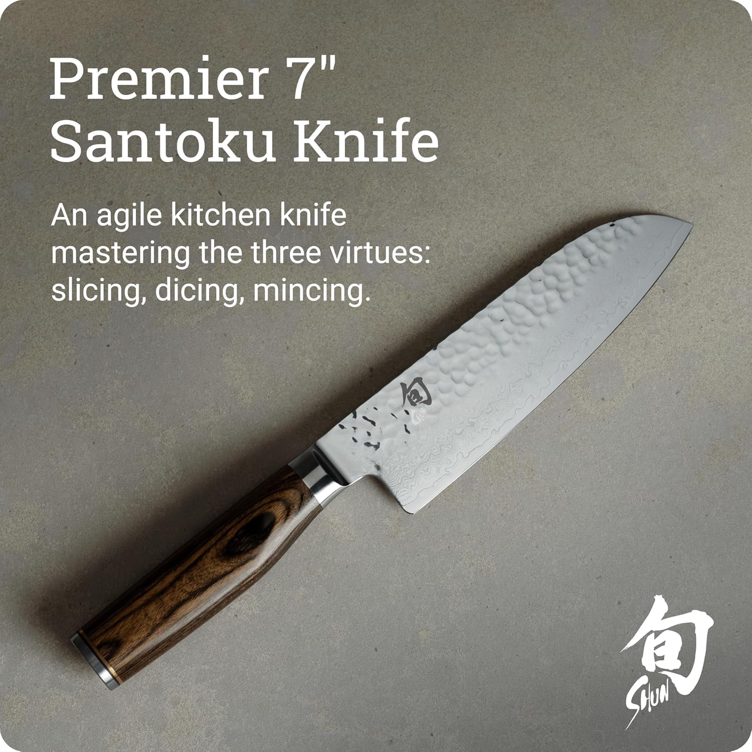 Shun Premier 7" Santoku Knife, VG-MAX Core with Damascus Stainless Steel Cladding, Pakkawood Handle, Japanese All Purpose Knife