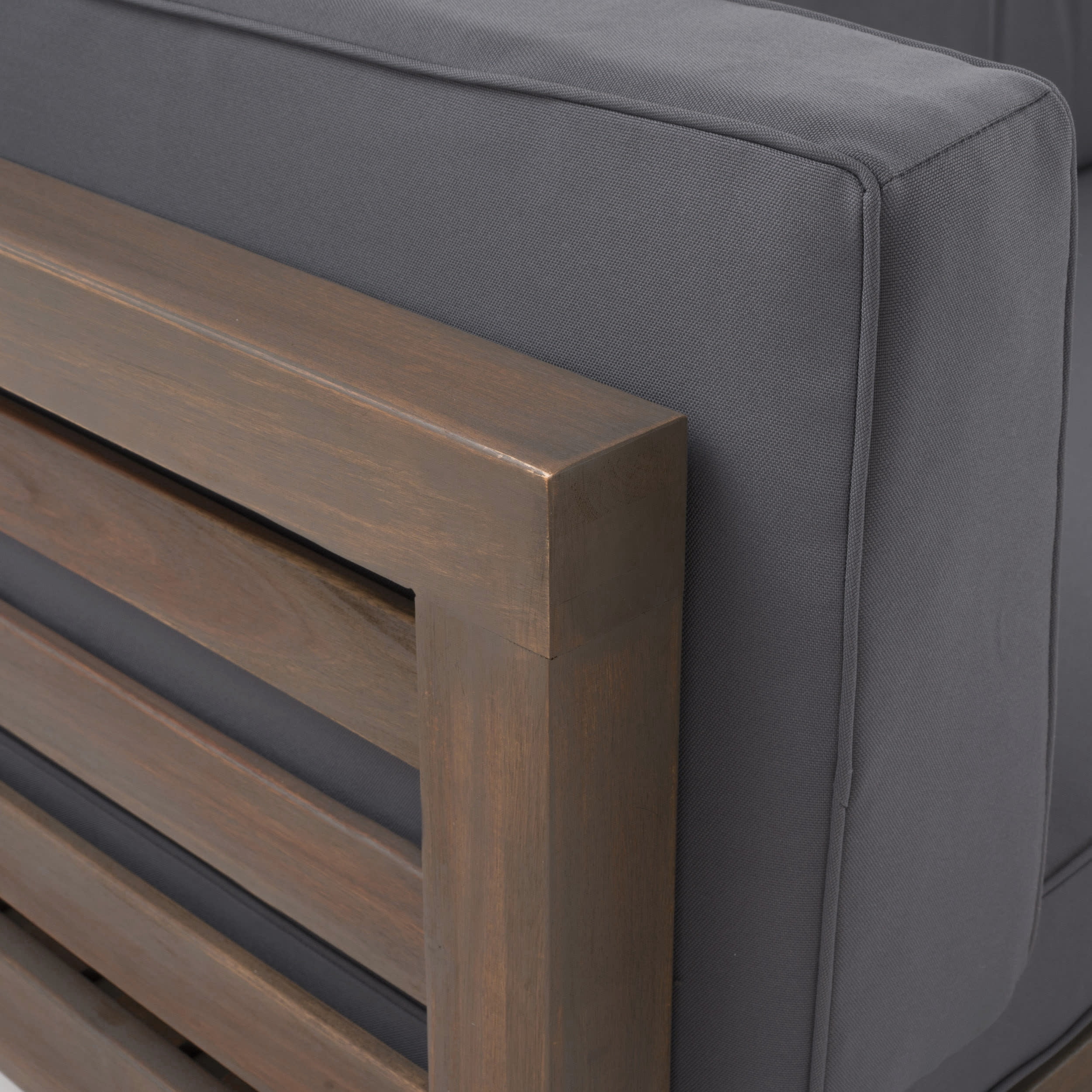 Kaena Acacia Wood Outdoor Left Arm Loveseat and Coffee Table Set with Cushion, Gray and Dark Gray