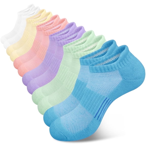 Loritta Womens Ankle Socks, Athletic Running Socks Cushioned Colored Socks 6 Pairs, Size 6-8