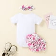 thumbnail image 4 of Mercatoo Toddler Baby Girl Summer Outfits Little Girl Short Sleeve Romper Tops Flowers Print Shorts Headband 3Pcs Clothes Set, 4 of 8